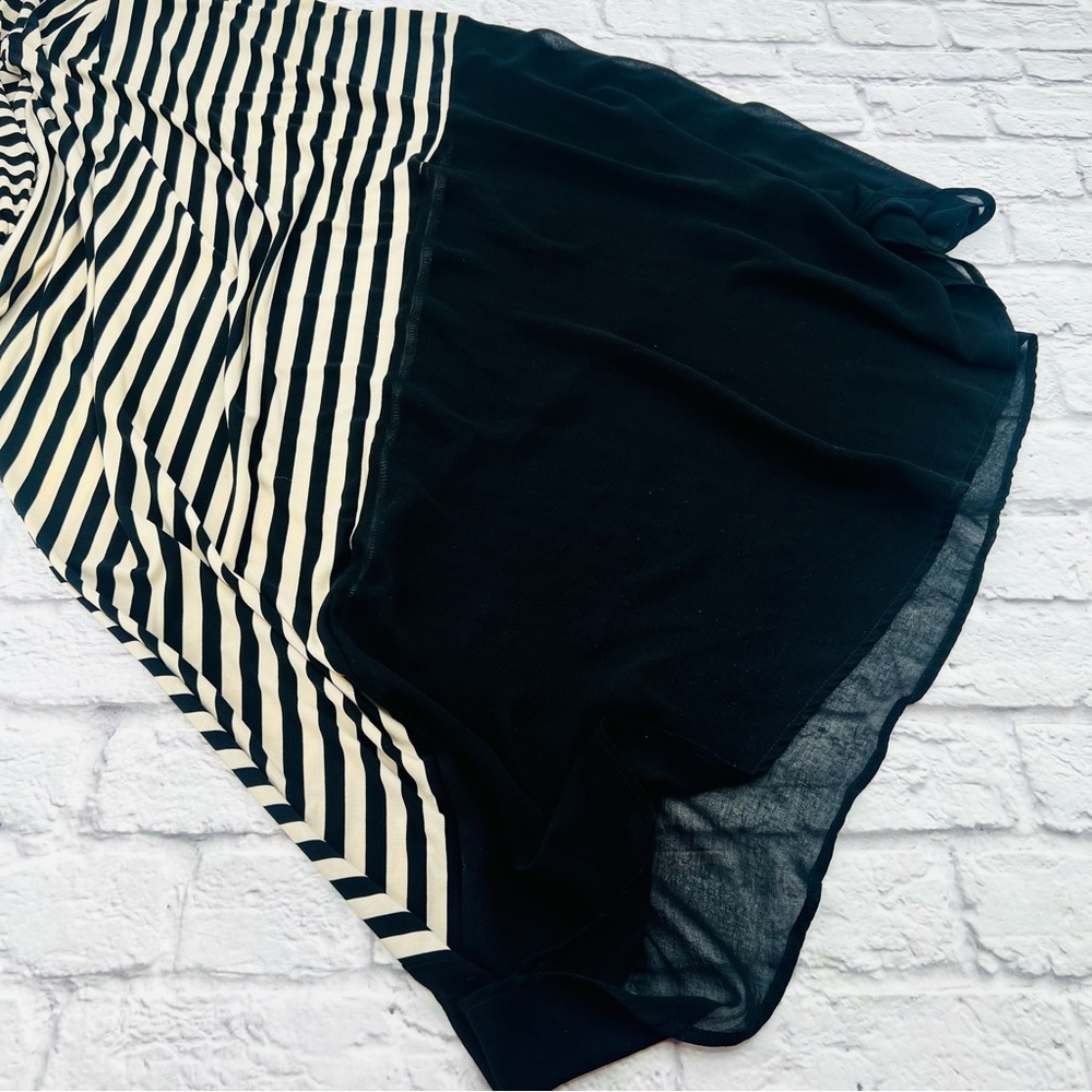 Ellen Parker L Tank Maxi Dress Black and Tan Striped Asymetrical Chiffon Trim - Picture 4 of 8
